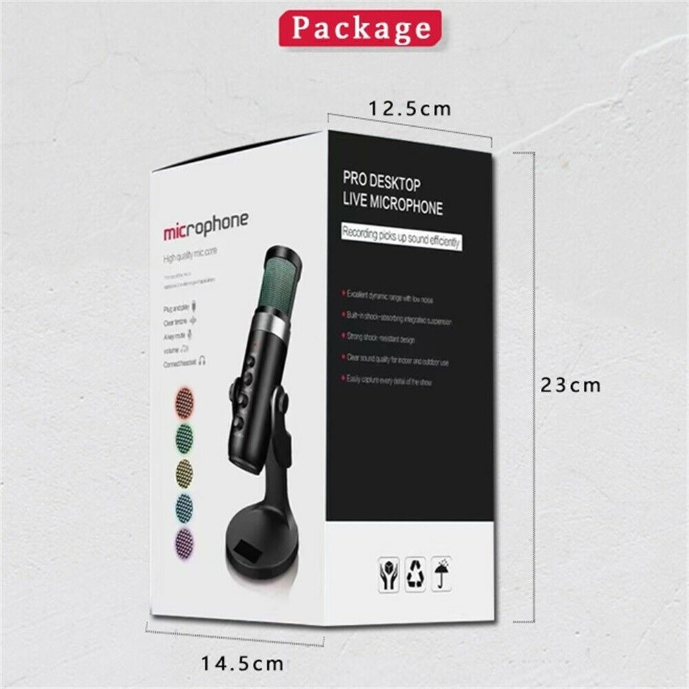 Recording Podcast Streaming Gaming USB Condenser Microphone RGB Light Changing