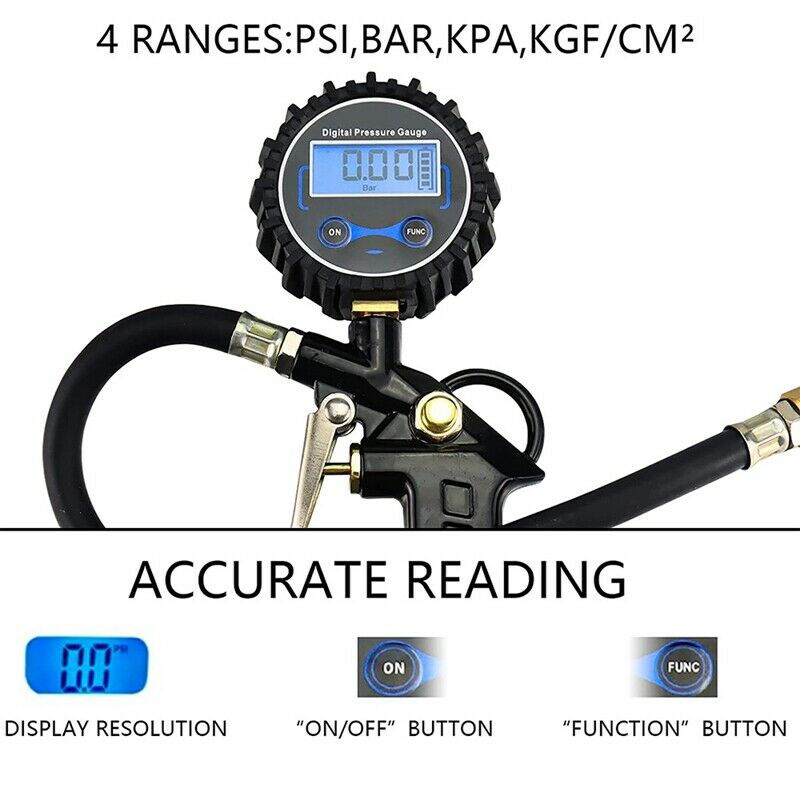 Digital Tire Pressure Gauge, 200 PSI American Air Chuck Pressure Gauge 0.1 DisV6
