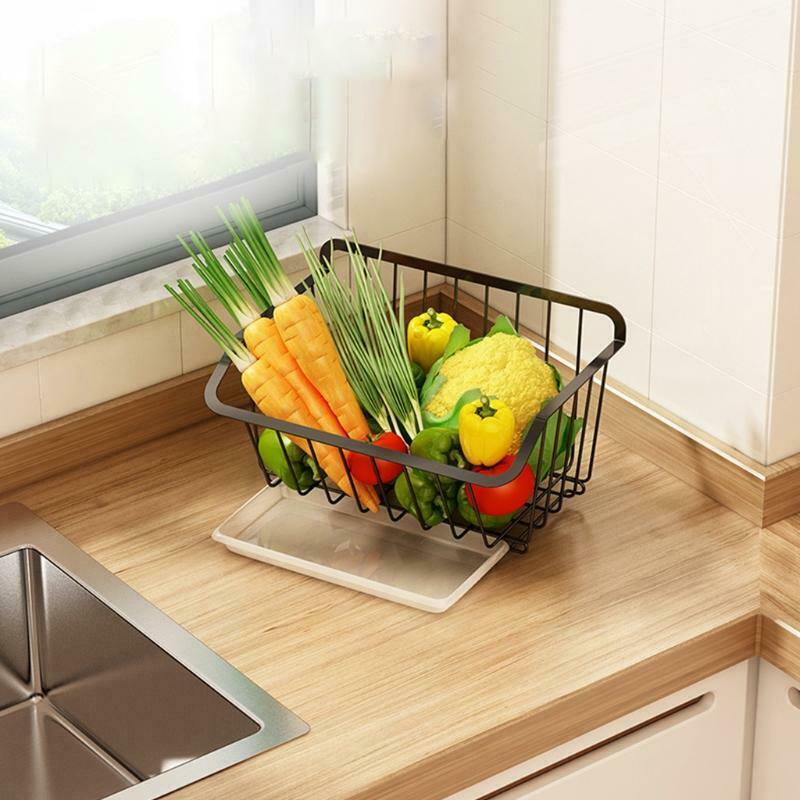 Kitchen Wall Hanging Storage Basket Fruit Vegetable Spice Rack with Drain Shelf