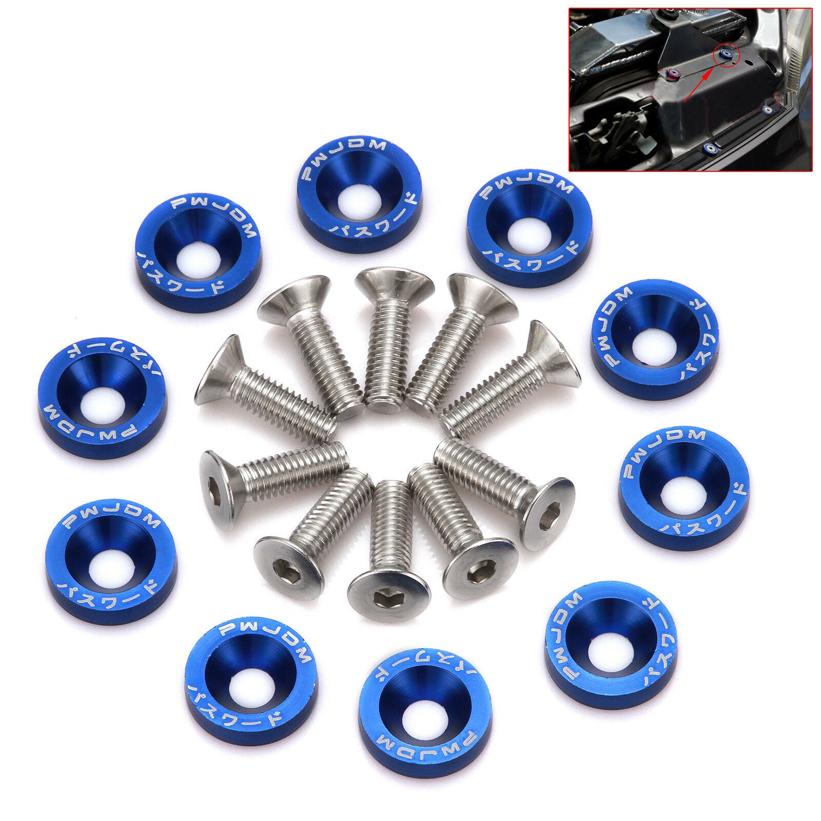 10Pcs M6 Blue Aluminum Engine Fender Bumper Washer Bay Dress Up Screw Billet