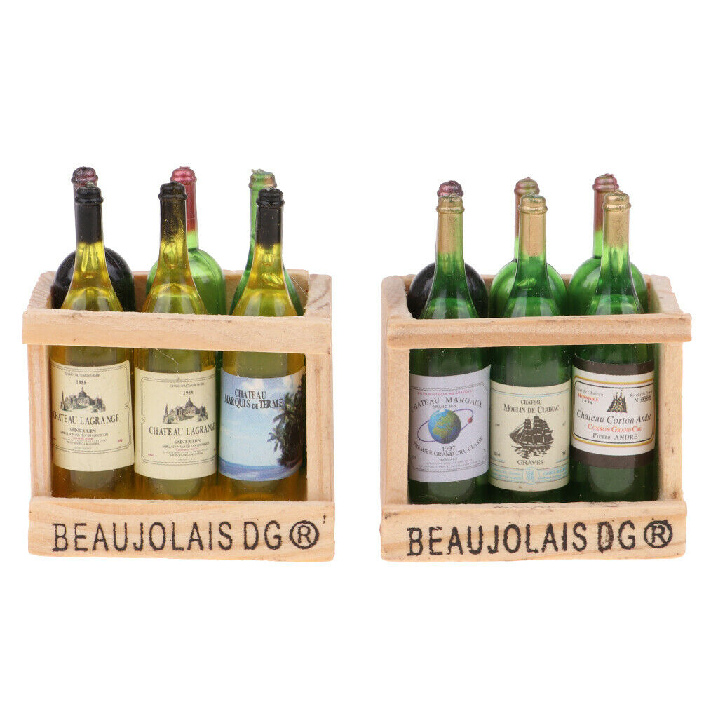 1:12 Drink Wine Bottles Wooden Rack Magnet Cocktail Table Accessories DIY