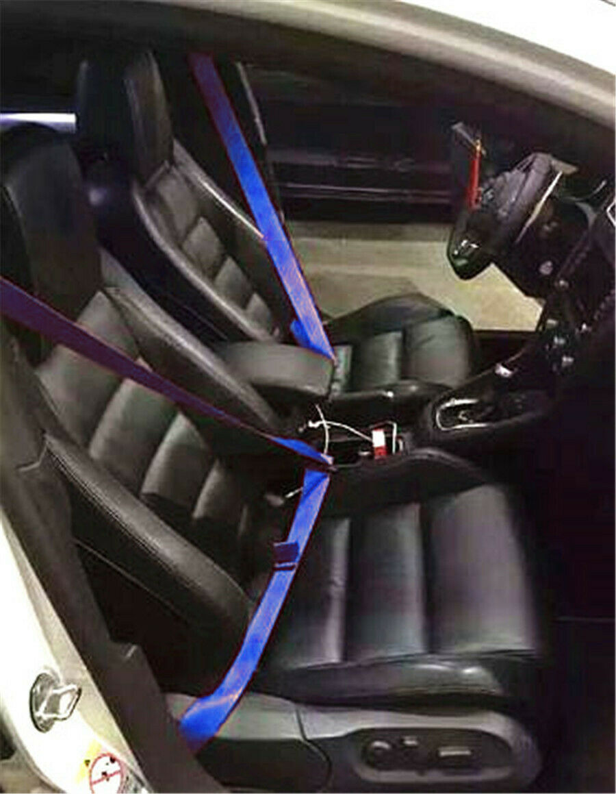 3 Point Blue Lap Seat Belt Extension Buckle Adjustable Nylon Straps For Car Bus