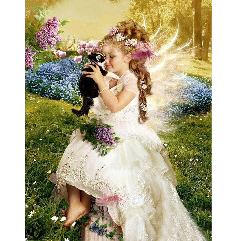 Diamond Painting Cross Ctitch Angel Girl Cat Full Square Drill Embroidery @
