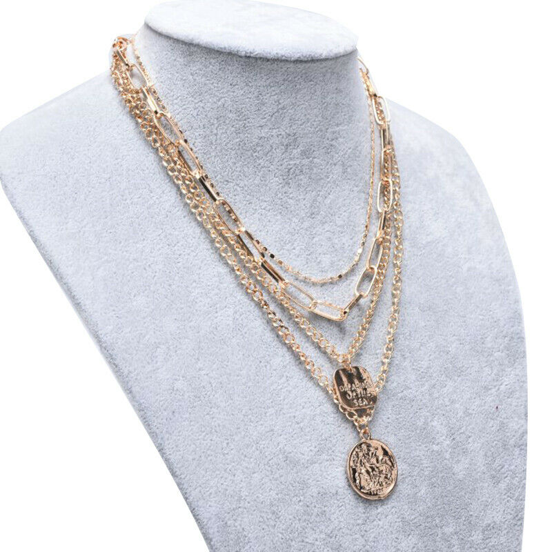 Fashion Women Multilayer Portrait Coin Pendant Choker Necklace Jewelry Gi.l8