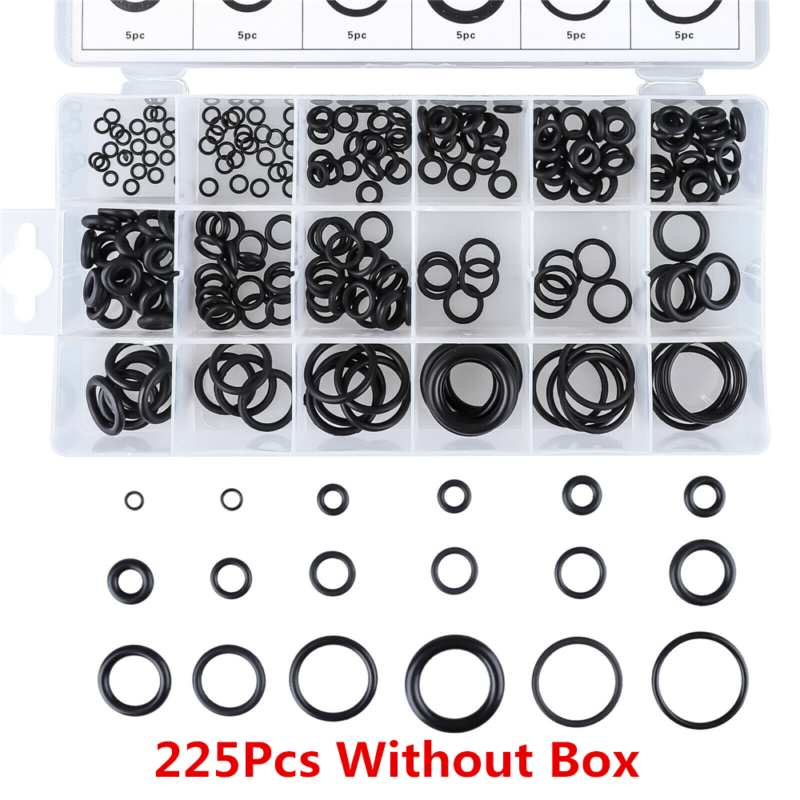 225PCS 18 Sizes Rubber O-Ring Washer Mixed Set Gasket Automotive Seal Kit