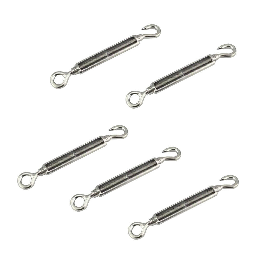 Stainless Steel Hook & Eye Turnbuckle Tighten Rope Tool, Pack of 5, 97mm