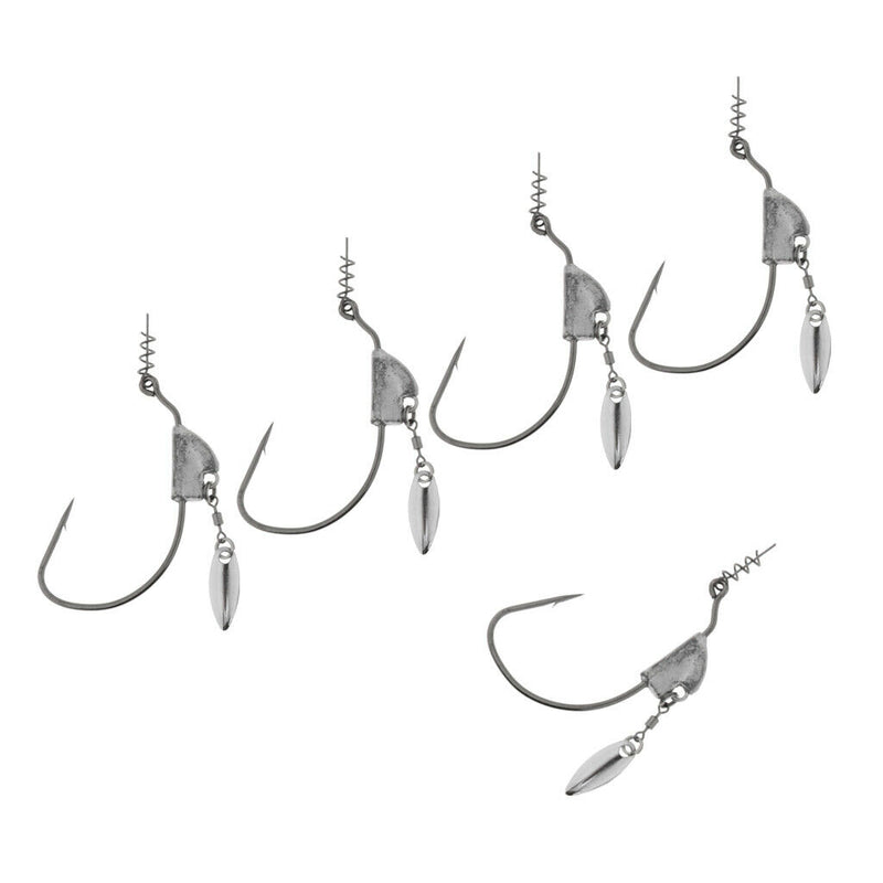 5pcs Lead Weighted Jig Fishing Hooks Worm Crank Hook With Spinners Spoon 7g
