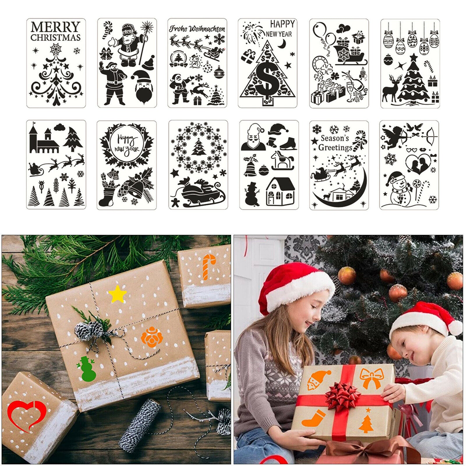 12x Christmas Stencils Christmas Tree Template Planner Cake Body