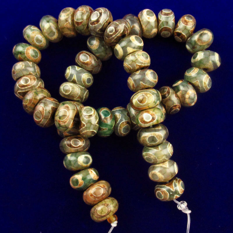 117 pcs 12x7mm Green Tibet Agate Heaven Eye Rondelle Loose Bead 15.5 inch