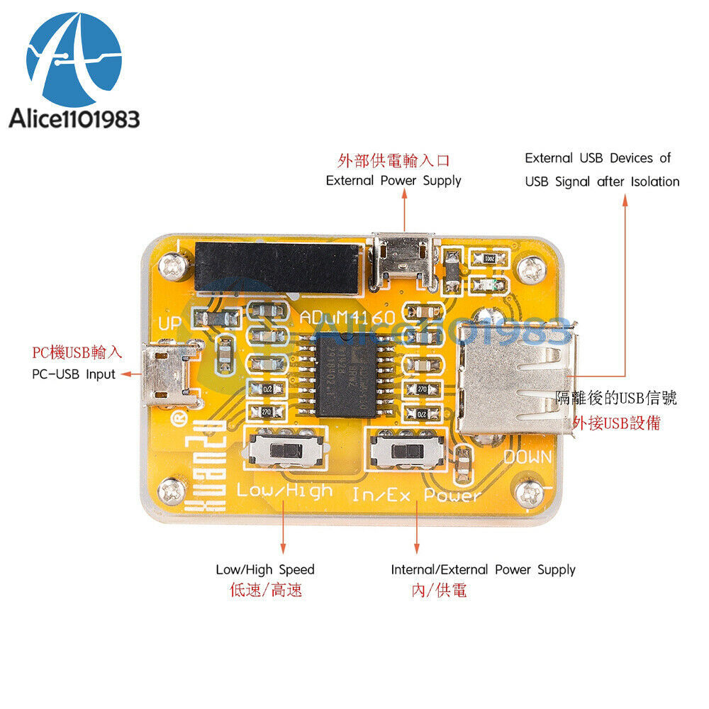 USB Isolator Board Audio Noise Eliminator DAC Digital Isolation Module w/ Case