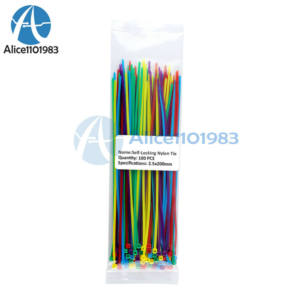 100PCS 2.5*200mm Self-locking Nylon Plastic Cable Ties 10 Mixed Color