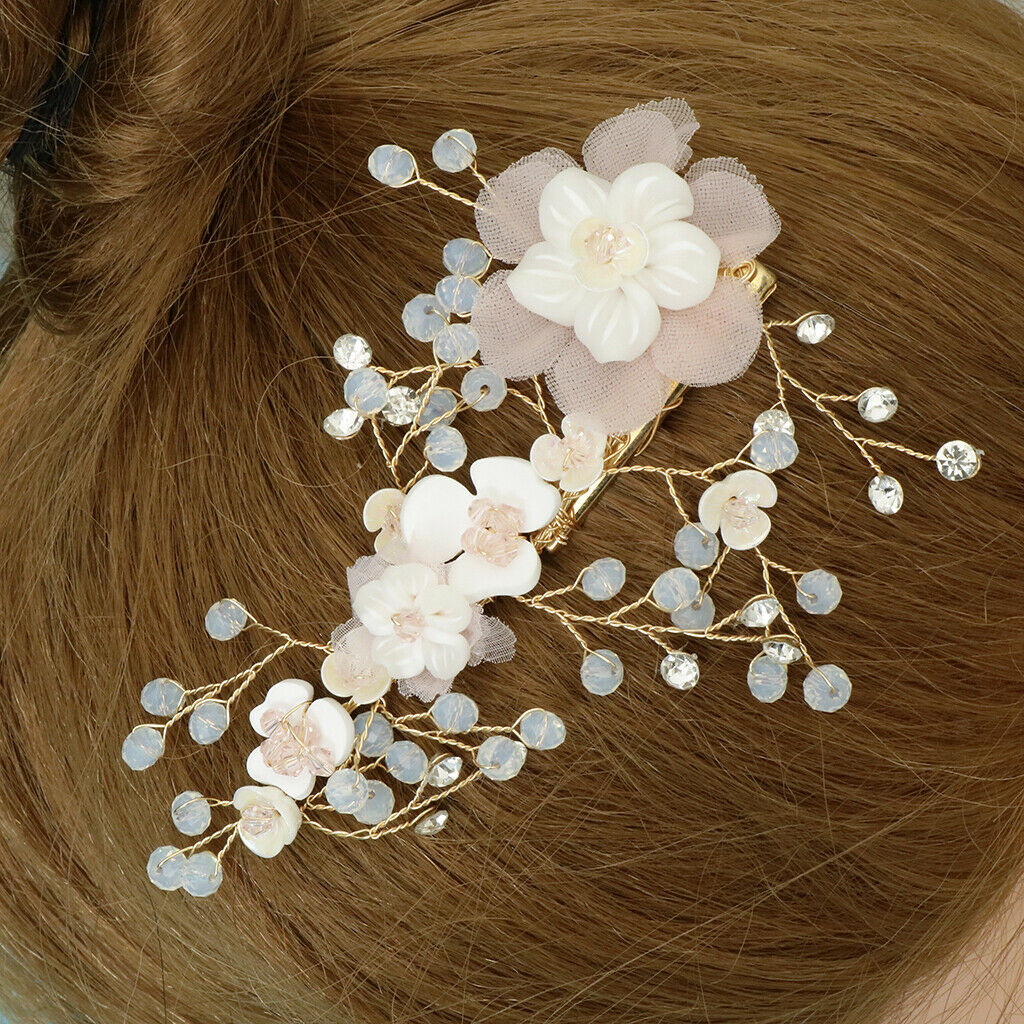 Handmade Flower Manual Alloy Rhinestone Hairpin Women Golden Tiaras