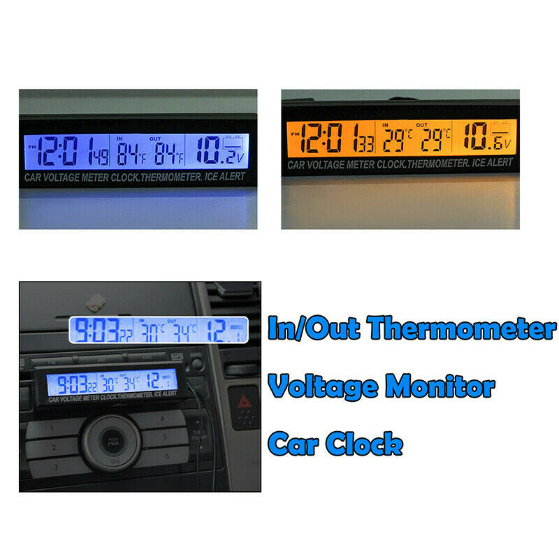12V Indoor Outdoor Voltmeter LED Digital Clock Temperature Thermometer for Car