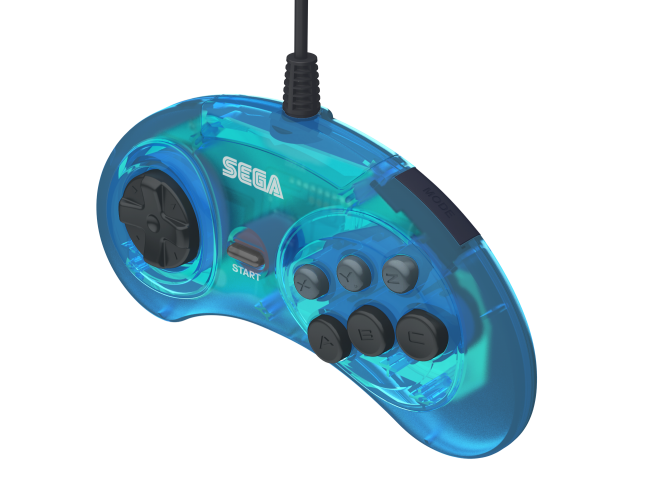 New Retro-Bit Official Sega Genesis Controller 6-Button Arcade Pad - CLEAR BLUE