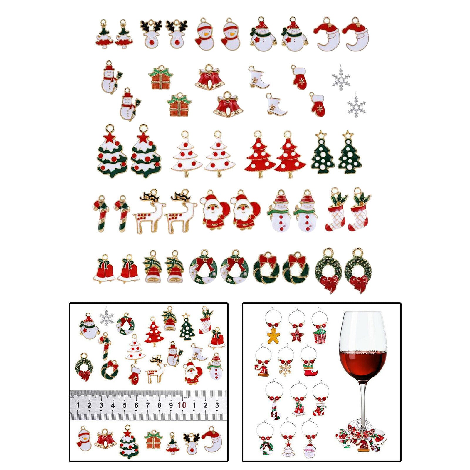 50Pcs Enamel Christmas Charms Pendant Snowflake Snowman Gifts for DIY Sewing