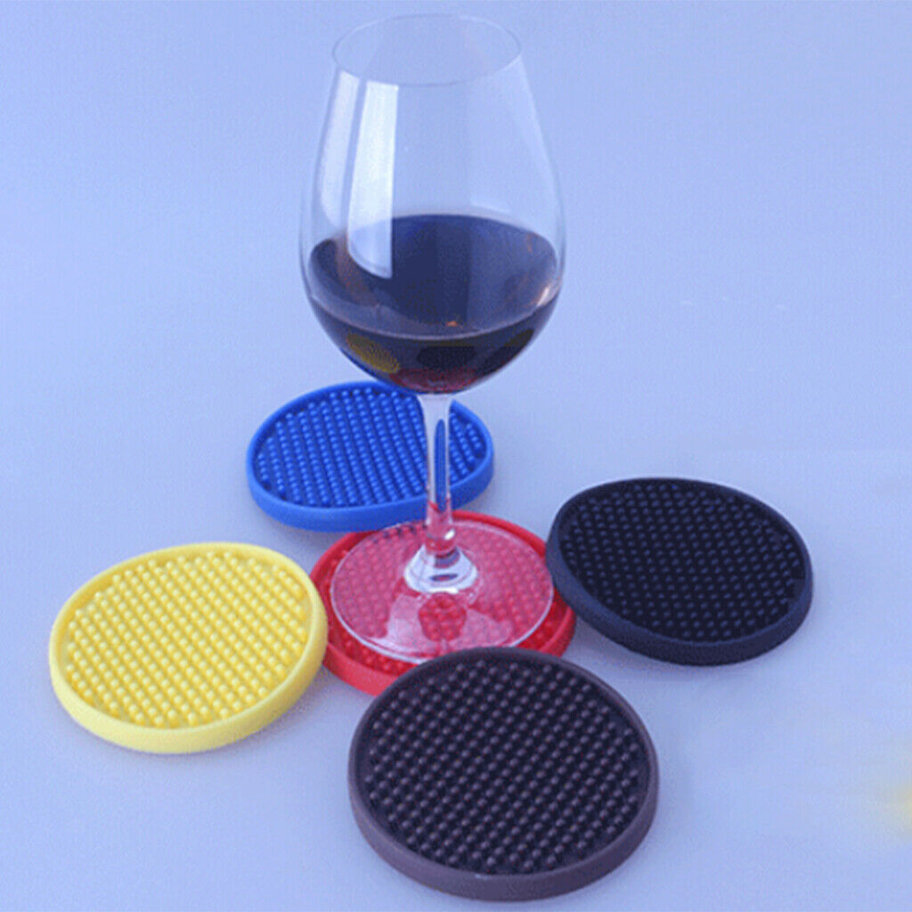 2pcs 4'' Round Drink Coasters Rubber Drinks Cup Glasses Placemat Brown