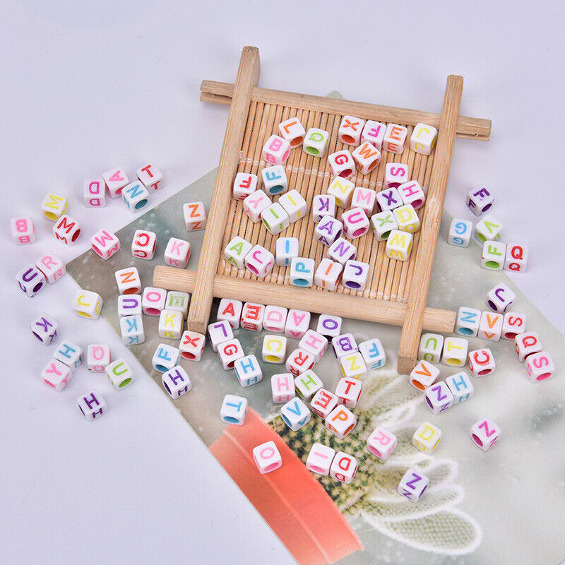 Mixed 6mm Acrylic Beads 100pc Square Alphabet Letter Charms DIY Jewelry M.l8