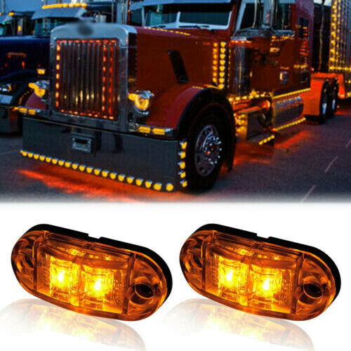 2pcs  2.6" Clearance Amber Oval Led Lamp 2 Diode Trailer Truck Side Marker Light