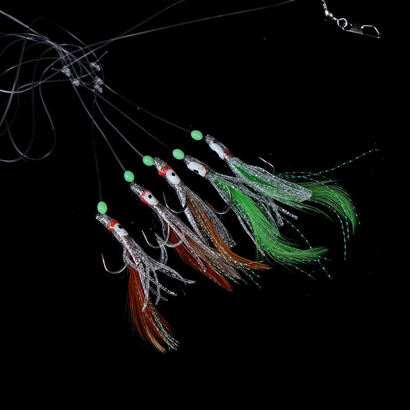 5 In 1 Night Luminous Soft Fishing Lure Fishhook Octopus Feather Fishing .l8