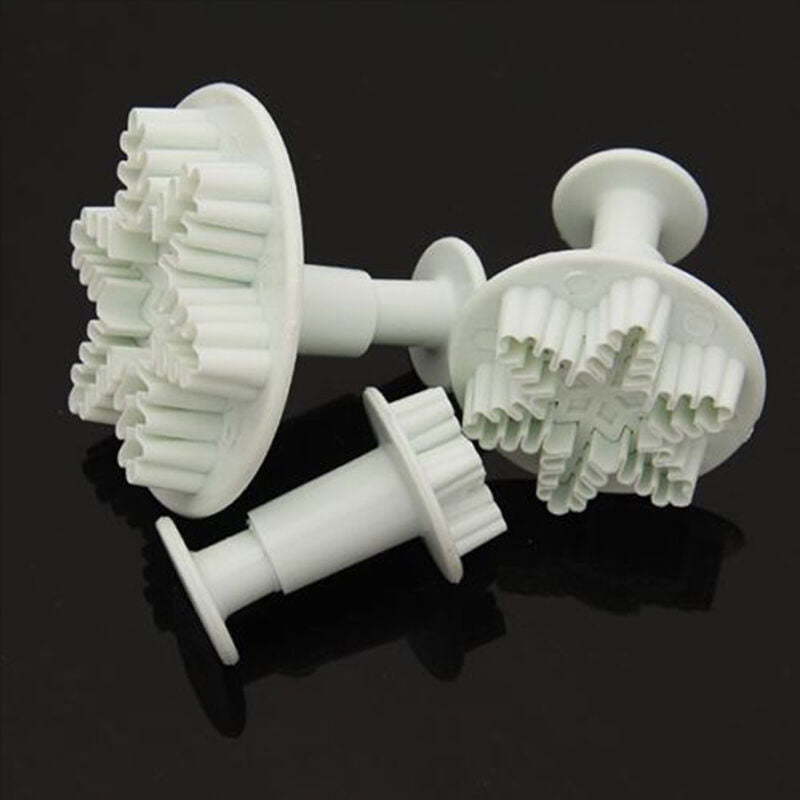 3 Pcs Cake Xmas Snowflake shape Plunger Fondant Decor Sugarcraft Mold Cut.l8