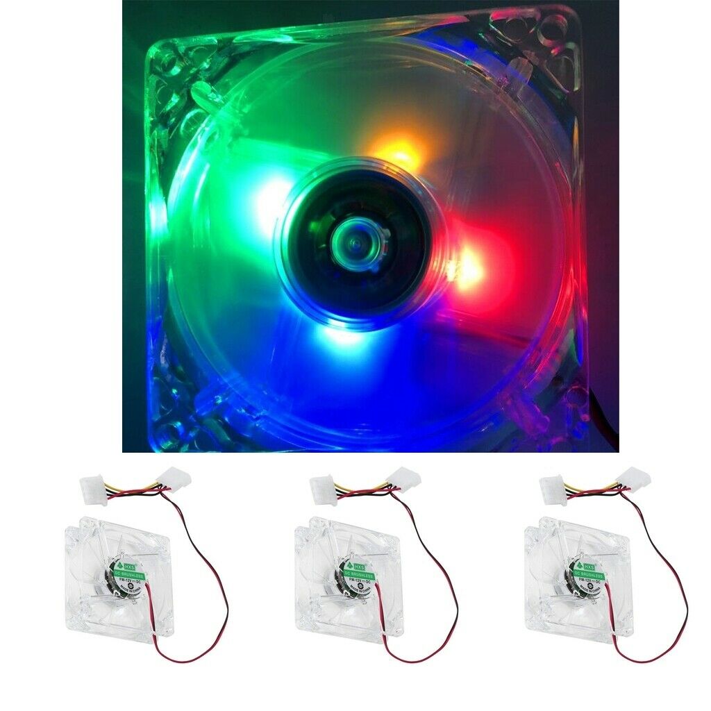 3 Pieces 12V DC Brushless Fan LED 80mm 8cm Silent Computer Case Cooler Fan