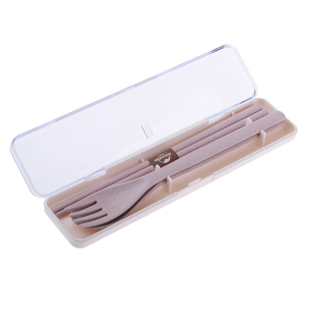 3pcs Travel Outdoor Spoon Fork Chopsticks Tableware Set with Case pink