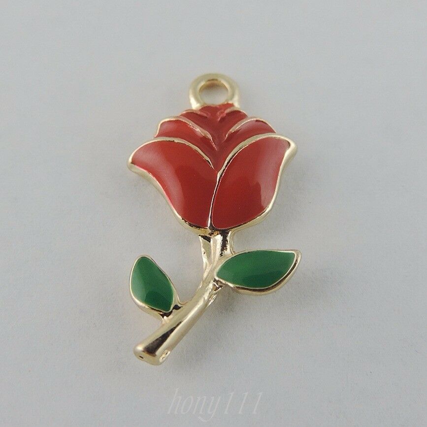 20pcs/lot Colorful Alloy Enamel Rose Flower Pendant Charms Jewelry Accessories