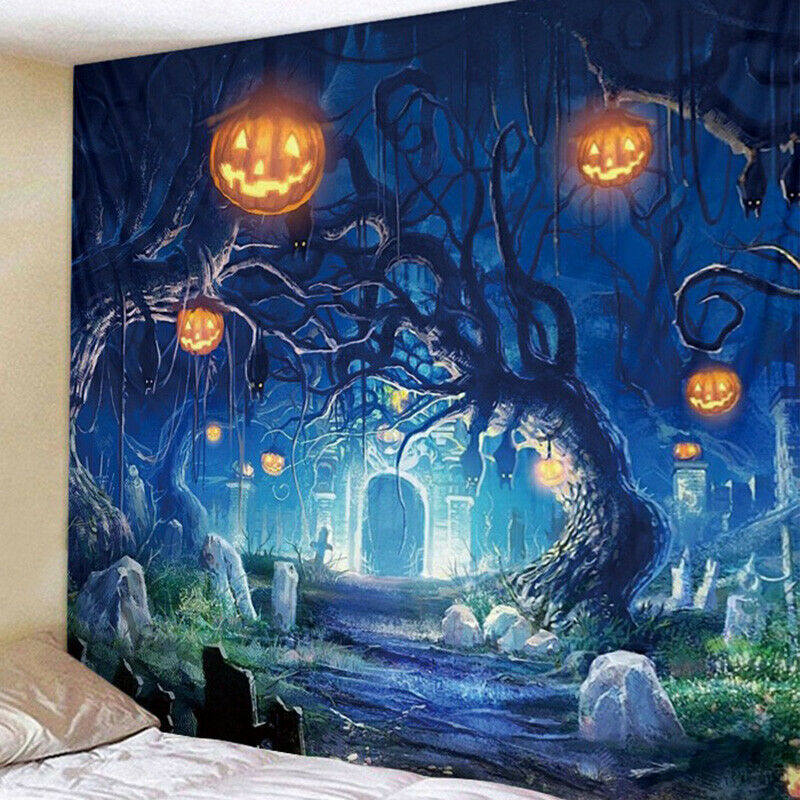 Halloween Party Tapestry Pumpkin Tree Print Wall Mounted Tapestry Home Decor
