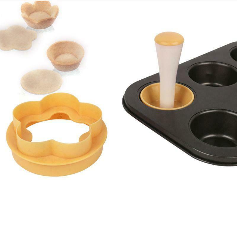 Plastic Pastry Stamper Tart Shell Mould Cutter Flower Round Dough Cookie Muffin