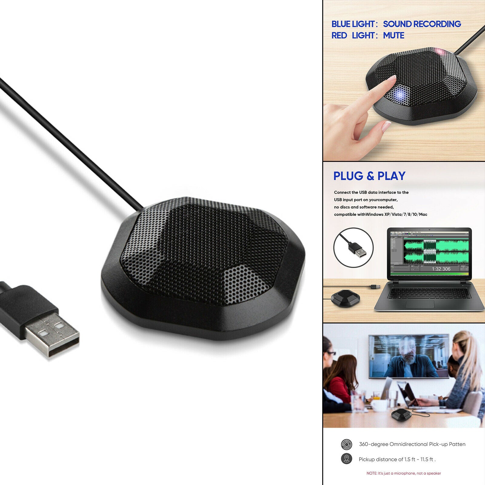Wired USB Touch Mute Switch Recording Live Microphone Stereo Noise Reduction