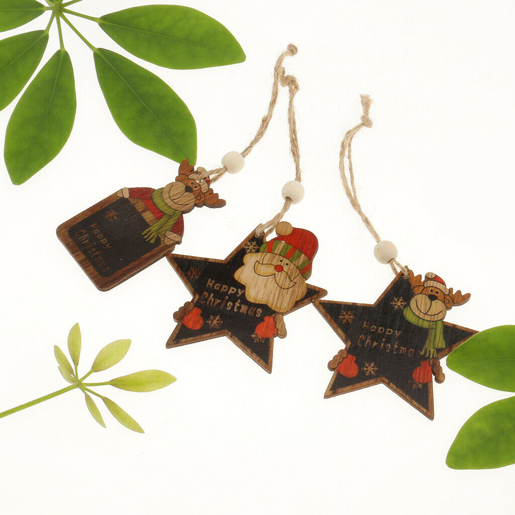3pcs Wood Christmas Tree Decoration Xmas Hanging Reindeer Santa Ornaments