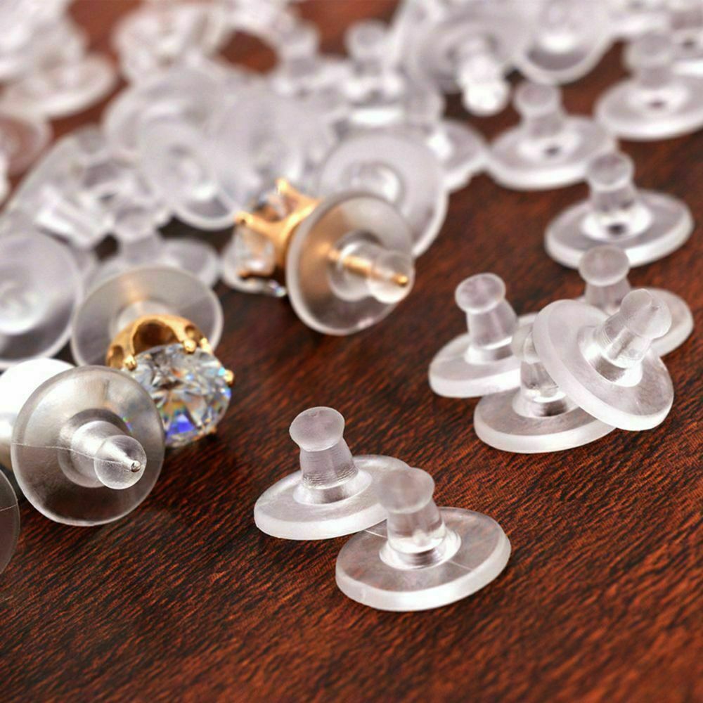100Pcs 11mm Silicone Earring Backs Clear Soft Rubber Ear Stud Blocked Stoppers