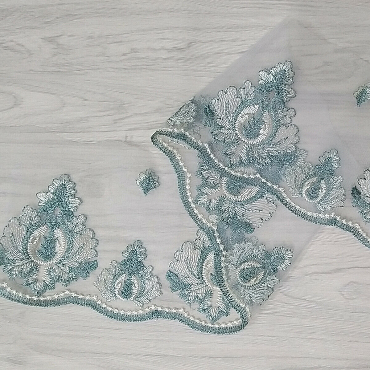 2 Yards Embroidery Blue Flower Lace Trim Ribbon Dress Sewing Craft 19cm Wide