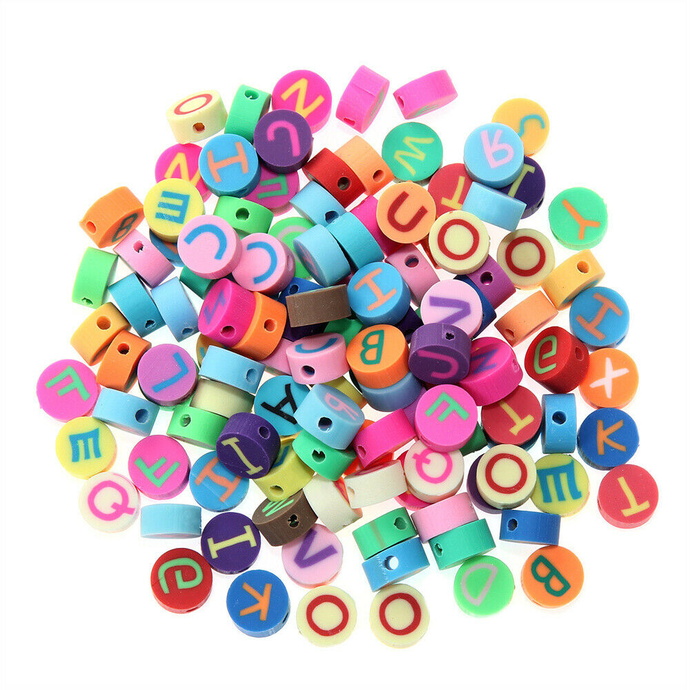 Lot of 100 Clay Letter Beads Alphabet Round Spacers Bracelet Making Craft 10mm