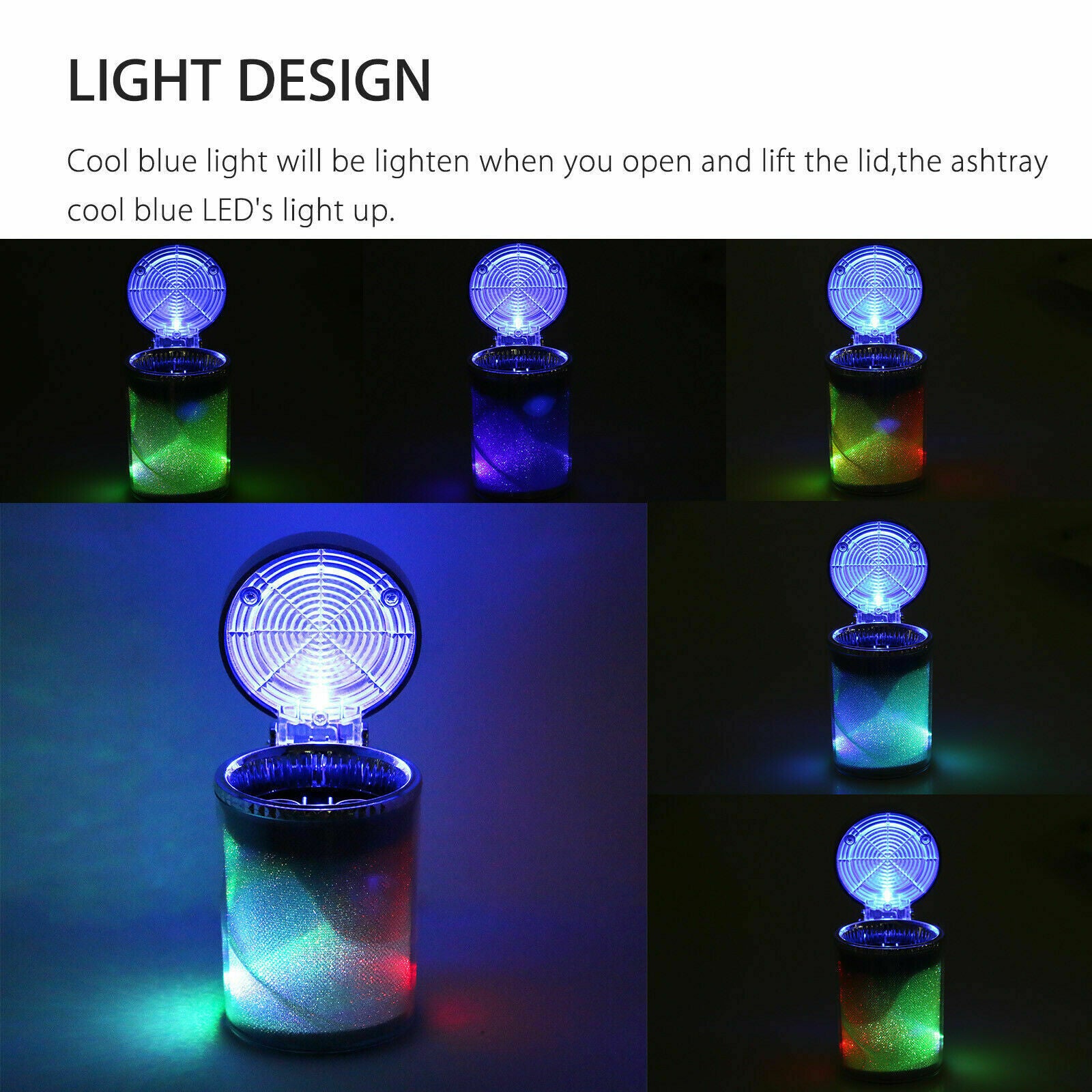 Colorful LED LightPortable Car Travel Cigarette Cylinder Ashtray Holder Cup