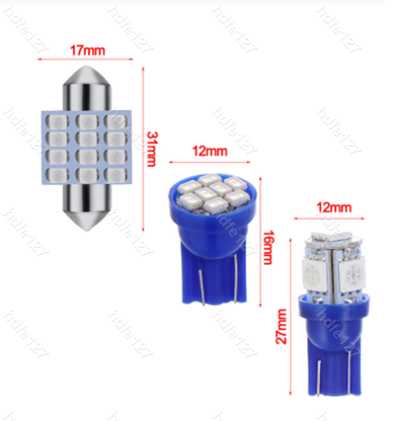 13pcs Blue Car LED Light Interior Package Bulb Kit for Dome License Plate Lamps