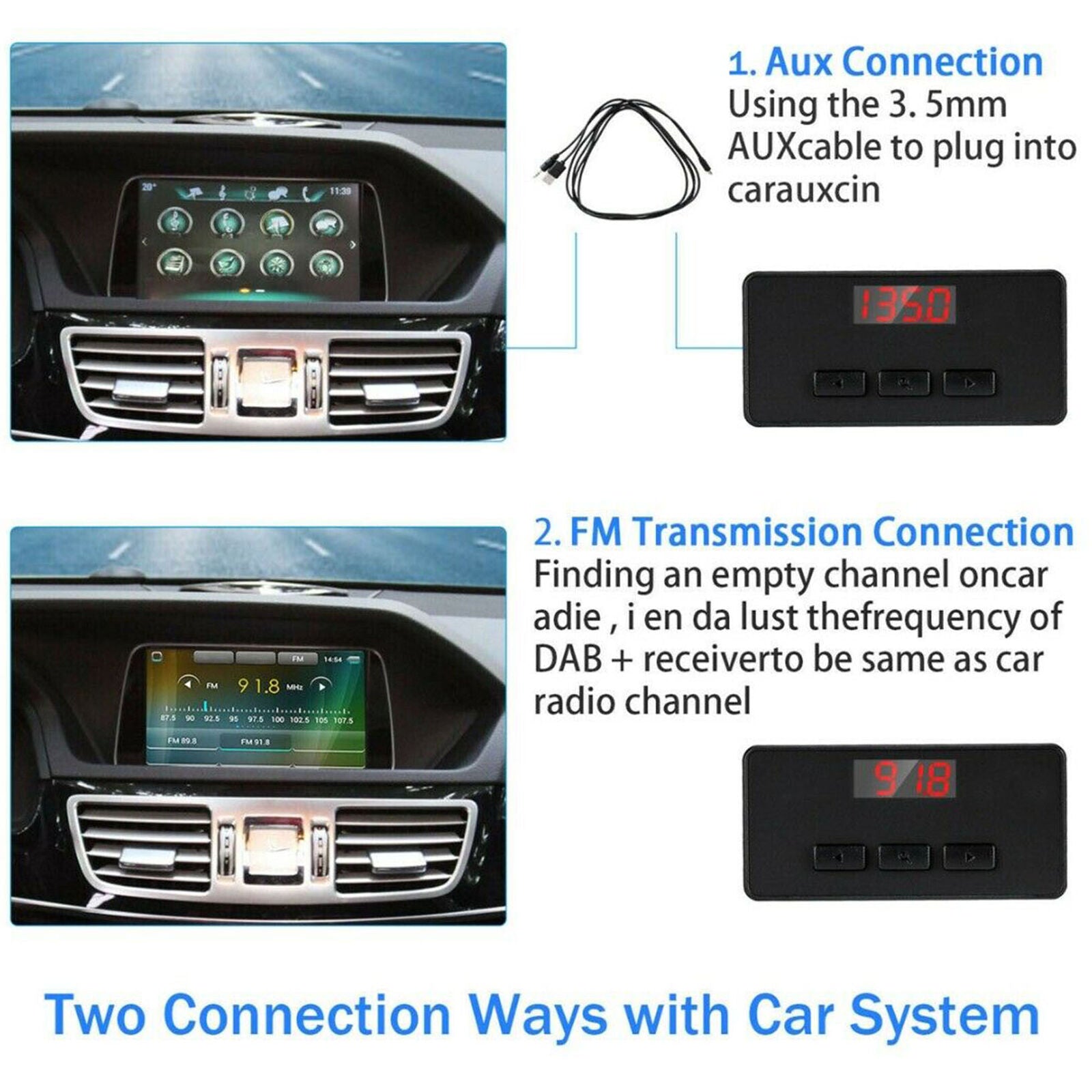 Universal DAB + car radio receiver AUX FM transmitter adapter + antenna radio