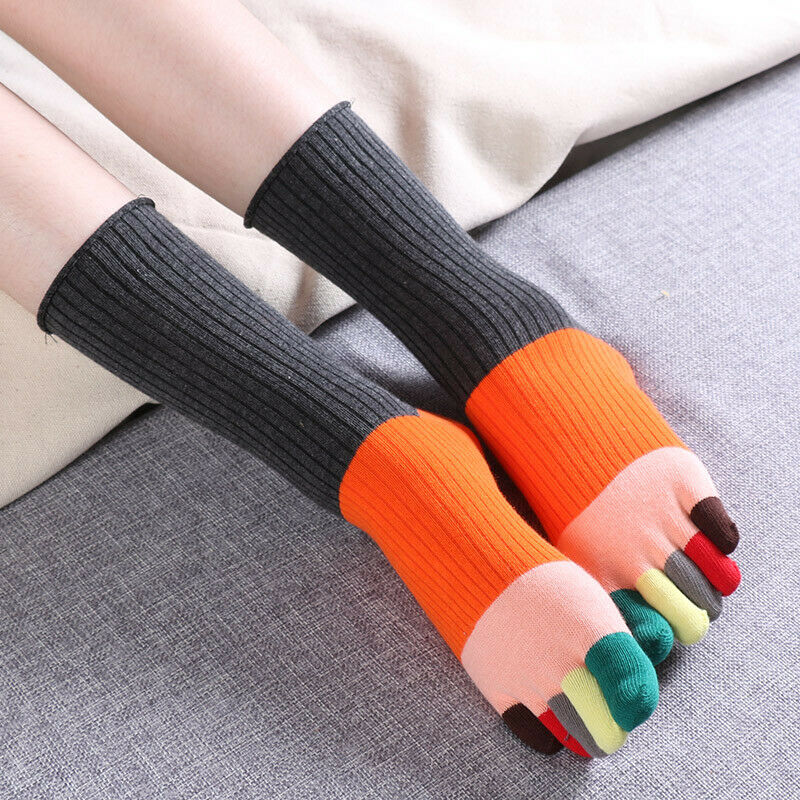 3Pair Women Girls Cotton Five Finger Toe Socks Ankle High Spliced Stocking Funny