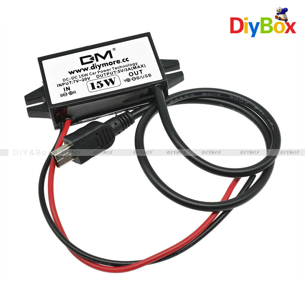 UN3F Car Charger Voltage Regulator DC 12V To 5V 3A 15W with MINI 5 Pin USB Cable