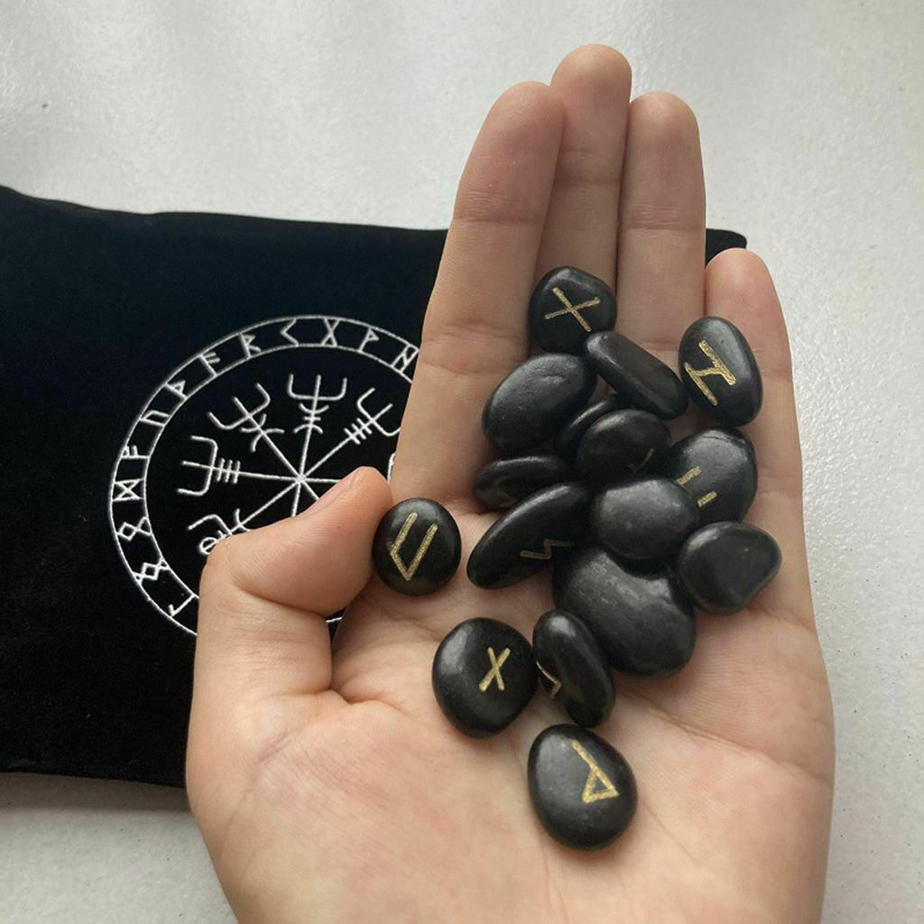 25x Divination Rune Stone Polished Energy Stones Engraved Symbol Decor