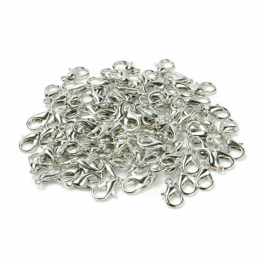 100pcs NIickle Plated Lobster Clasps Jewelry Hooks Beads Connectors