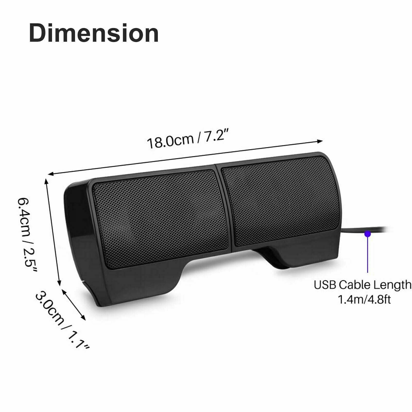 USB Power Speakers Clip-On Computer Stereo Sound Bar 3.5mm for Desktop PC Laptop