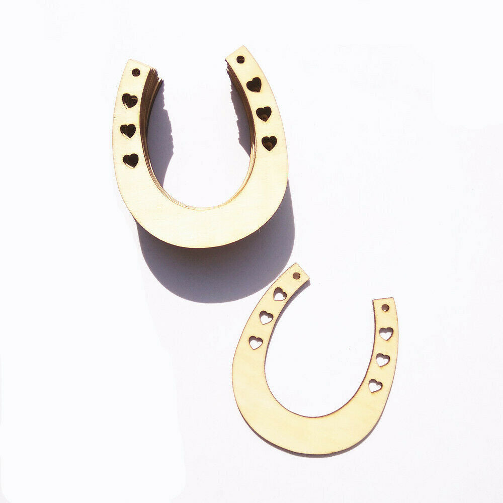 12pcs Wooden Horseshoes Shape Cutout Hearts Embellishments Craft DIY