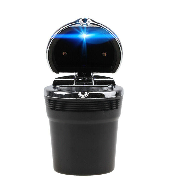 Portable Stainless Car Cigarette Ashtray Ash W/ Blue LED Light  Cup Holder Black