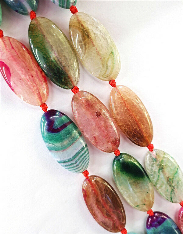 1 Strand 40x20x8mm Colorful Dragon Veins Agate Oval Loose Beads 15.5inch HH8463