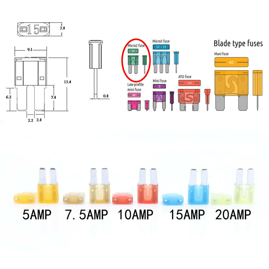 10pcs Micro 2 ATR  Fuses Assortment 5A~20A Automotive Circuit Protector