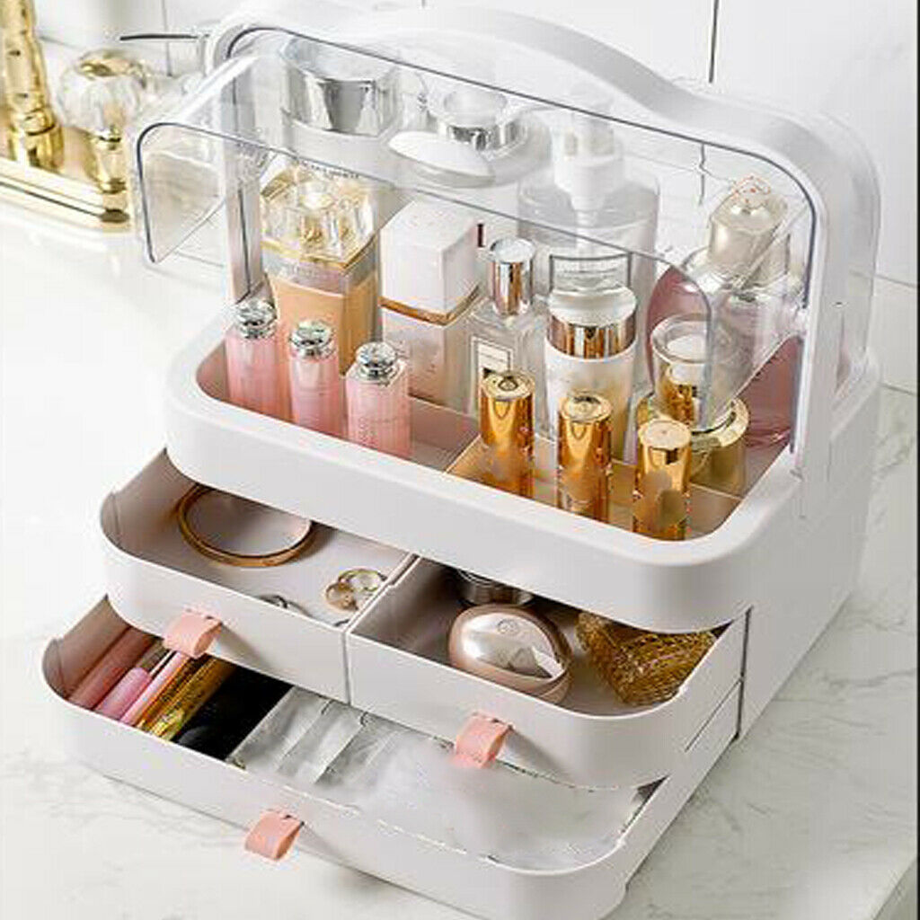 3 Tiers Empty Makeup Case Drawer Organizer Dividers Storage Box Pink String