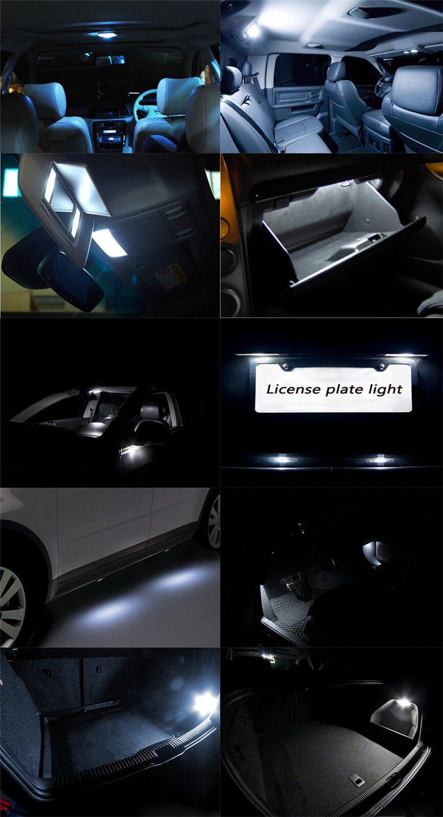 10x LED Lights Xenon White Car Interior Map Dome Reading License Plate Lamp Bulb