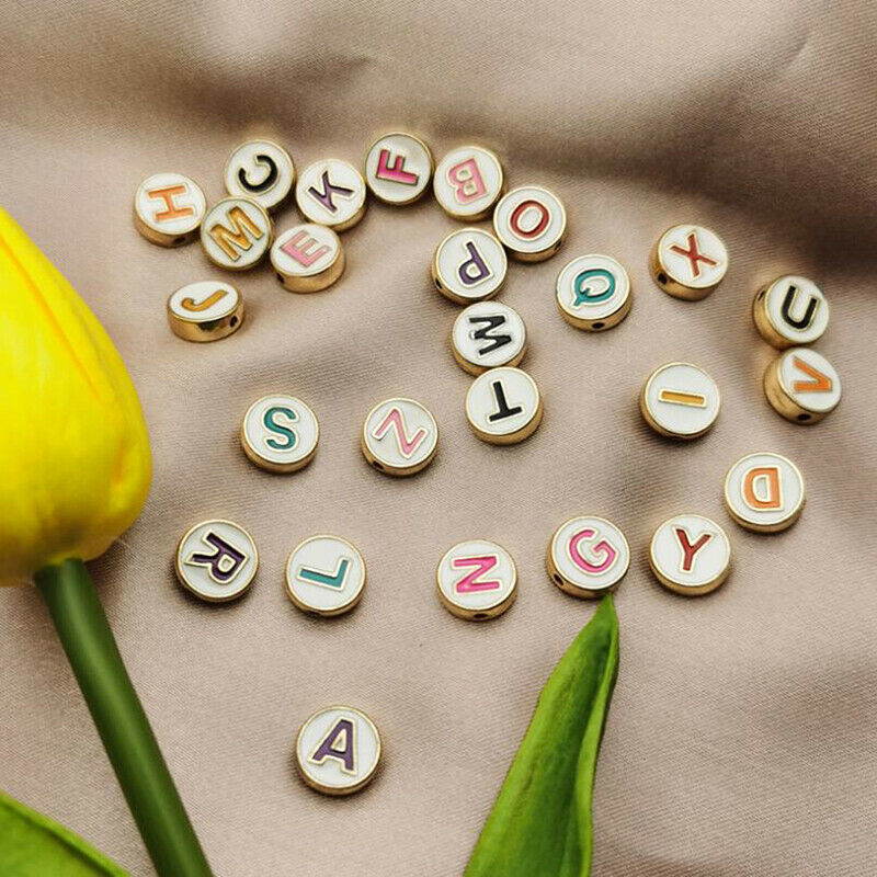 26Pcs Enamel Colorful A-Z Two-sided Letters Alphabet Beads DIY Jewelry Fi.l8