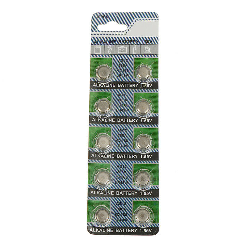 10Pcs Batteries AG12 LR43 L1142 SR43 386A Watch camera Coin Button Cell BatterBD